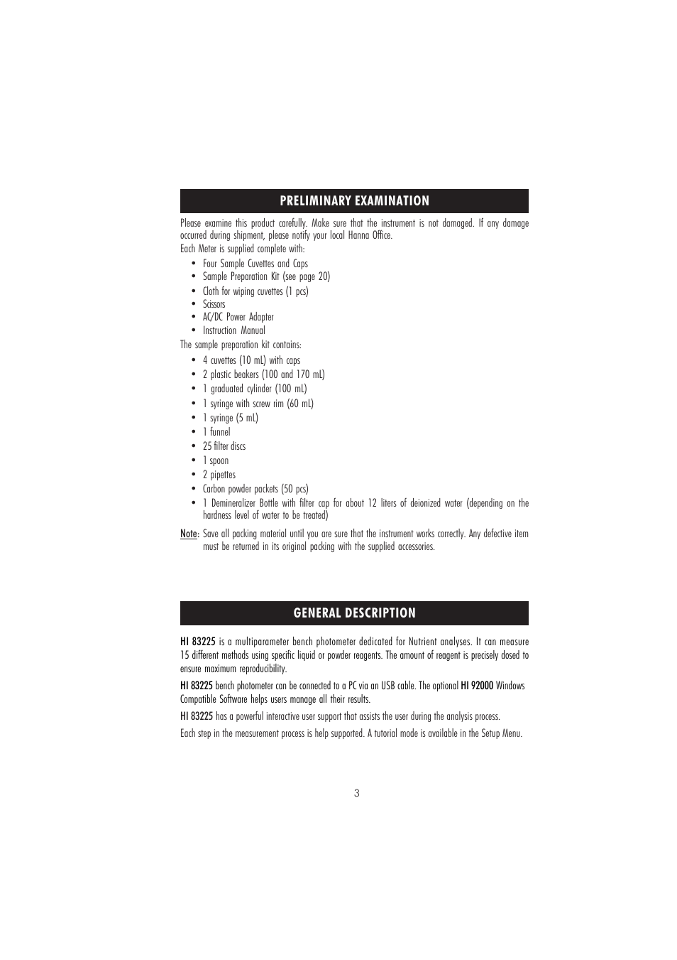 Hanna Instruments HI 83225-01 User Manual | Page 3 / 60