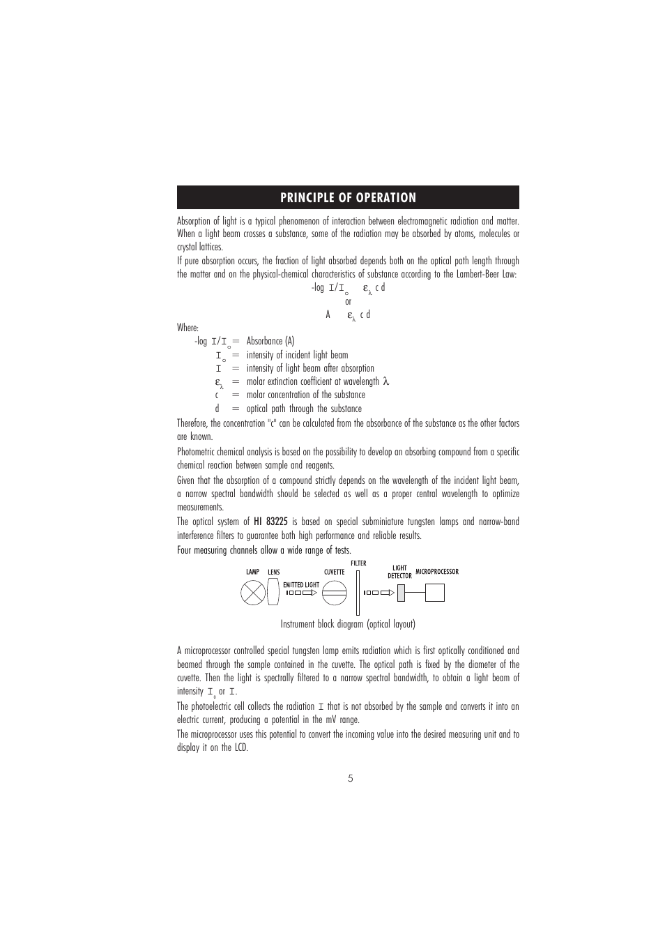 Principle of operation | Hanna Instruments HI 83225 User Manual | Page 5 / 60