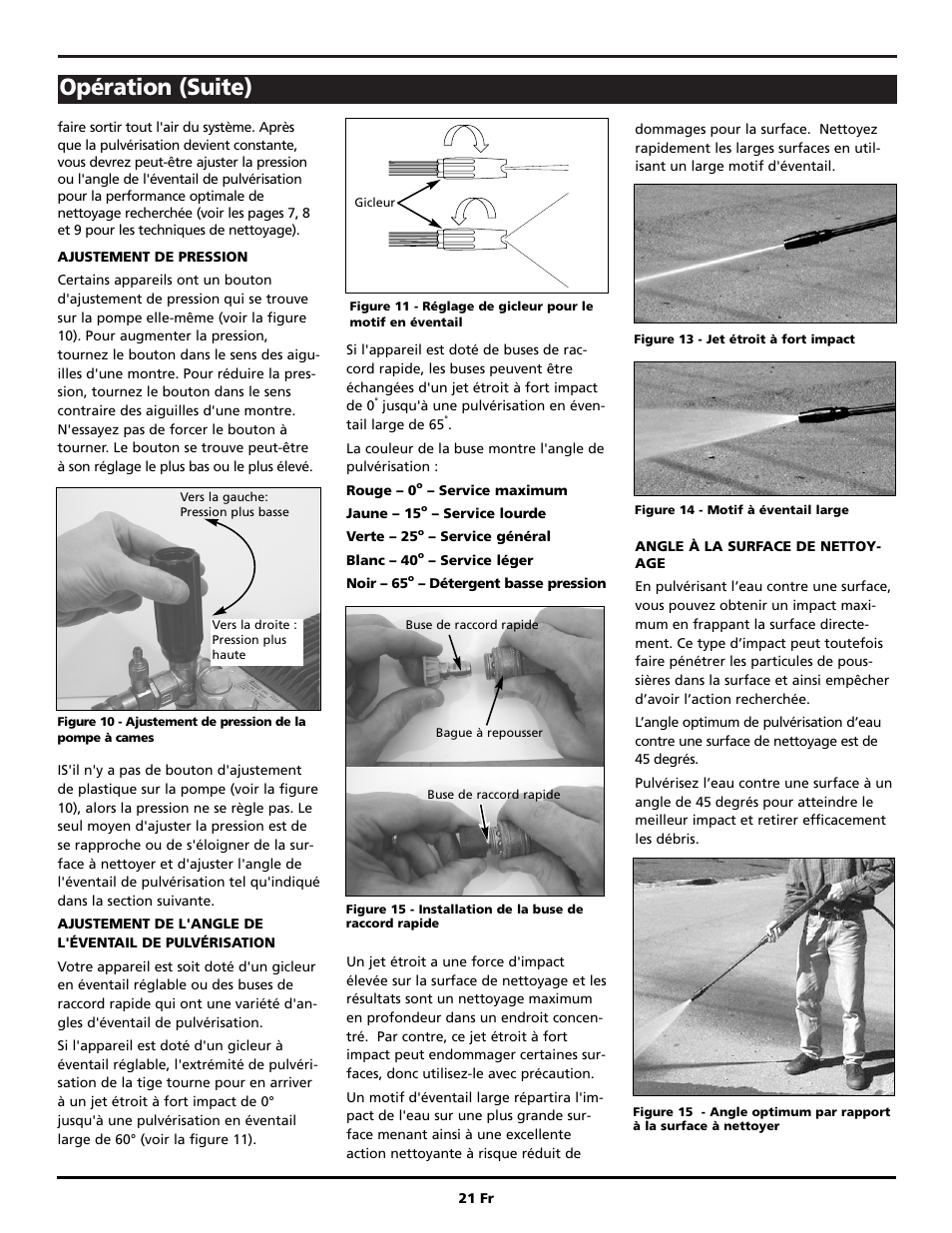 Opération (suite) | Campbell Hausfeld PW2220 User Manual | Page 21 / 44