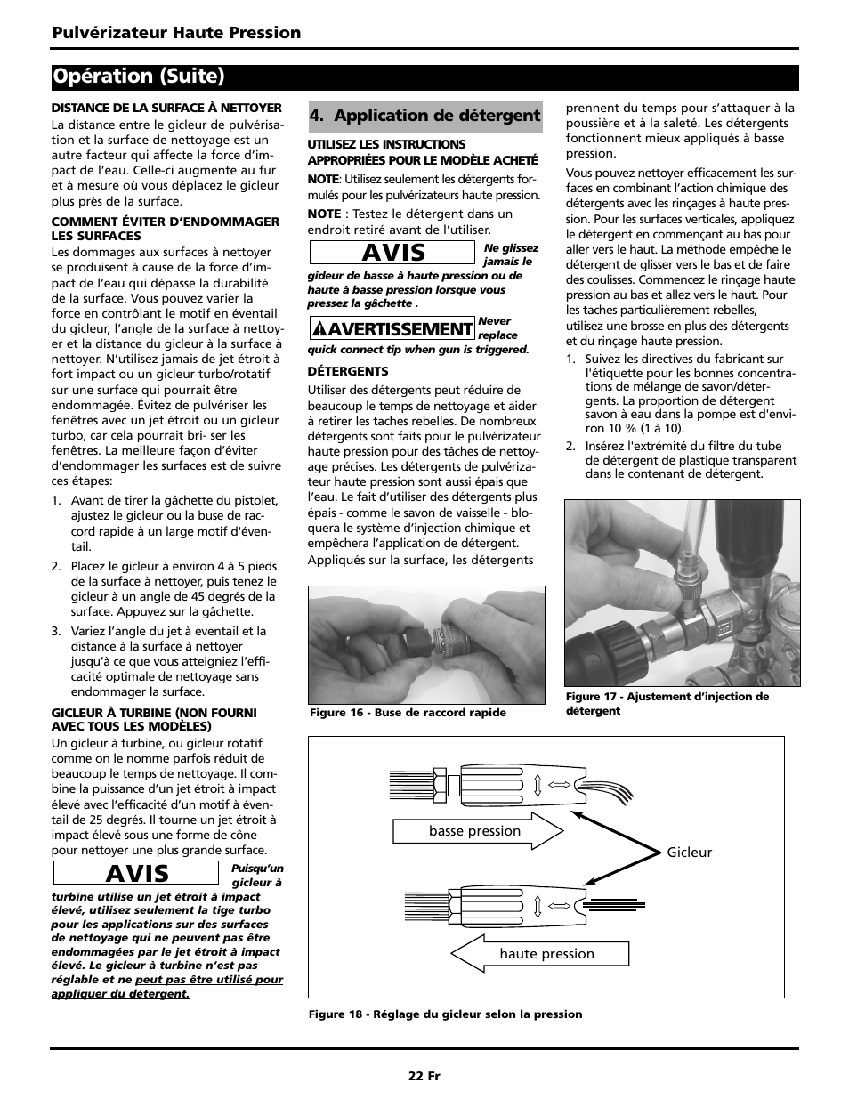 Avis, Opération (suite), Avertissement | Campbell Hausfeld PW2220 User Manual | Page 22 / 44