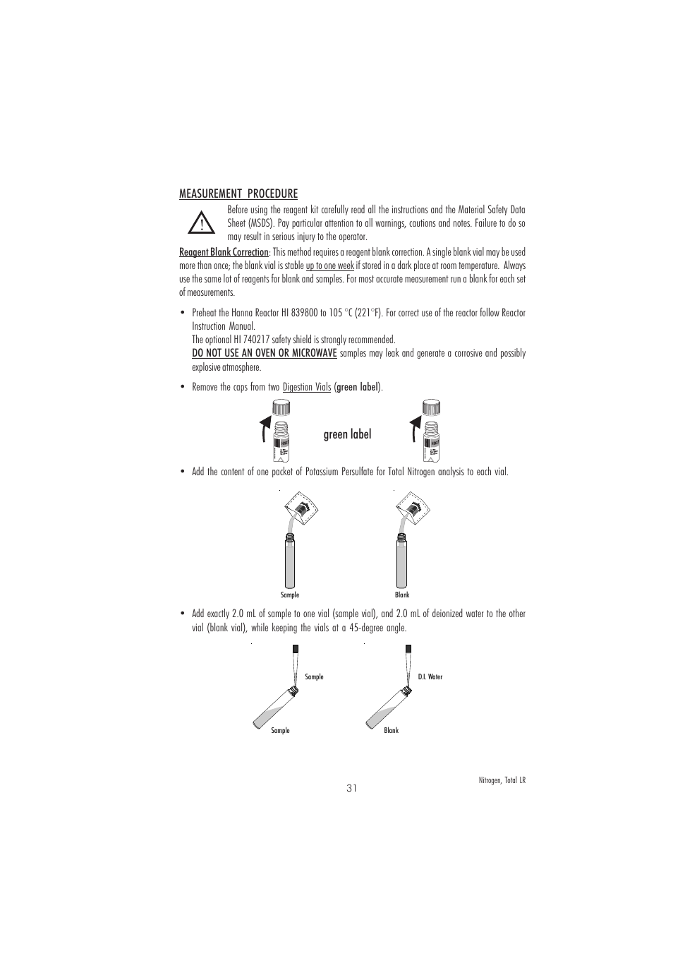 Green label | Hanna Instruments HI 83214 User Manual | Page 31 / 72