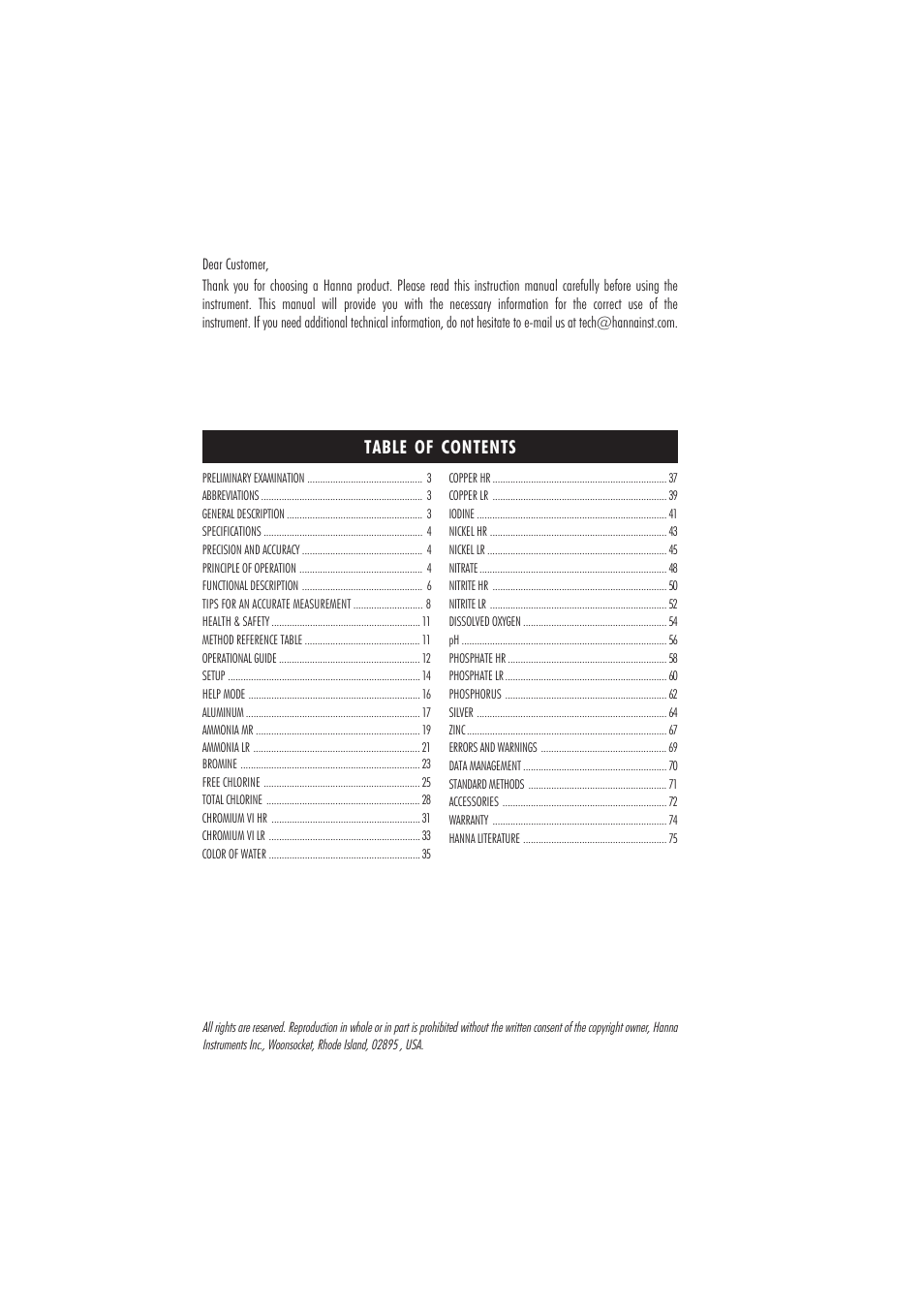 Hanna Instruments HI 83213-2008 User Manual | Page 2 / 76