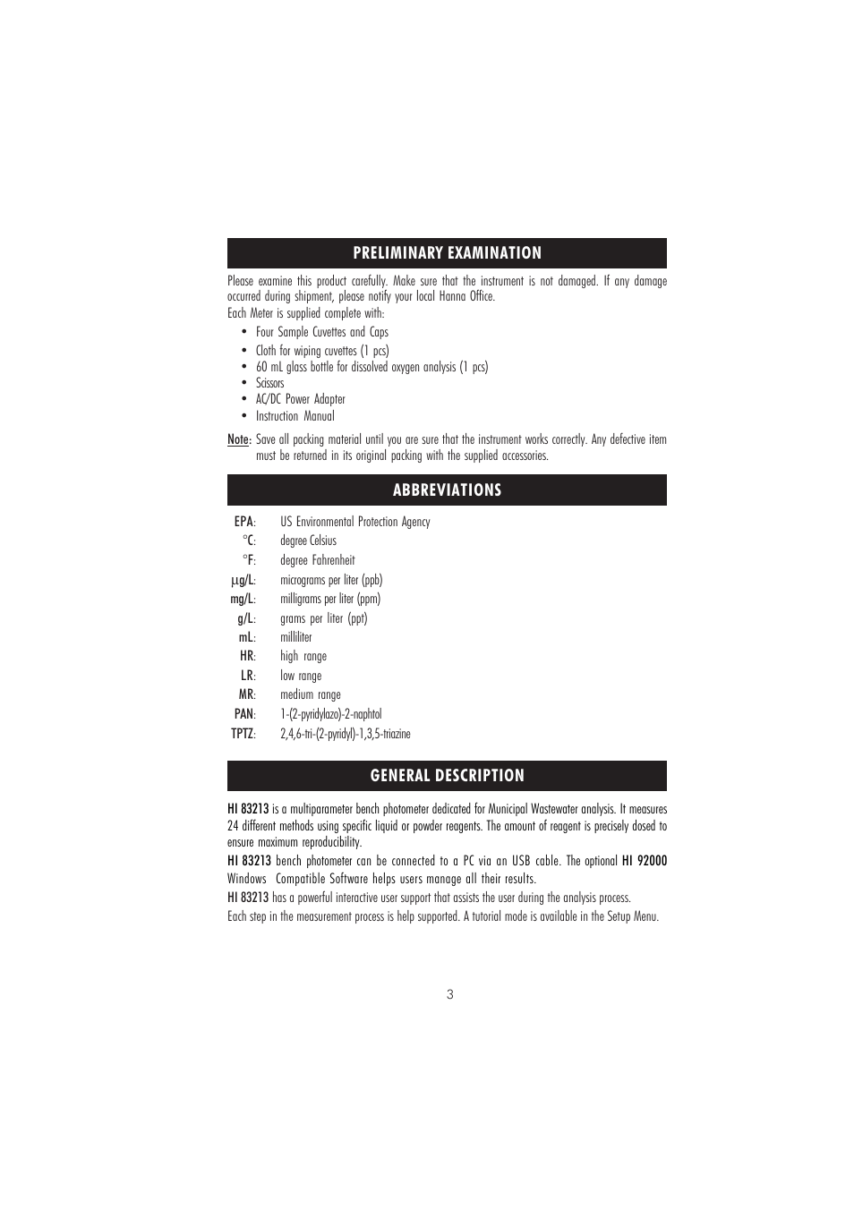 Hanna Instruments HI 83213-2008 User Manual | Page 3 / 76