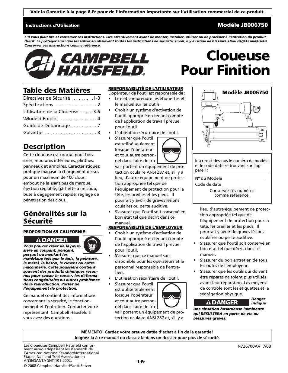 Campbell Hausfeld Finishing Nailer JB006750 User Manual | Page 9 / 24