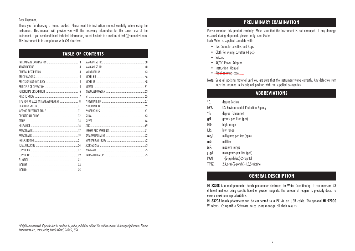 Hanna Instruments HI 83208-2008 User Manual | Page 2 / 39