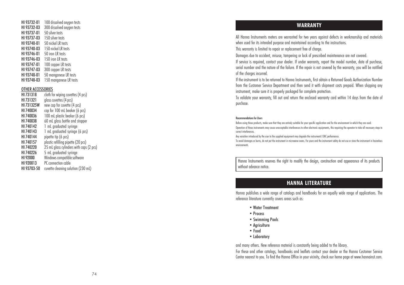 Hanna Instruments HI 83208-2008 User Manual | Page 38 / 39