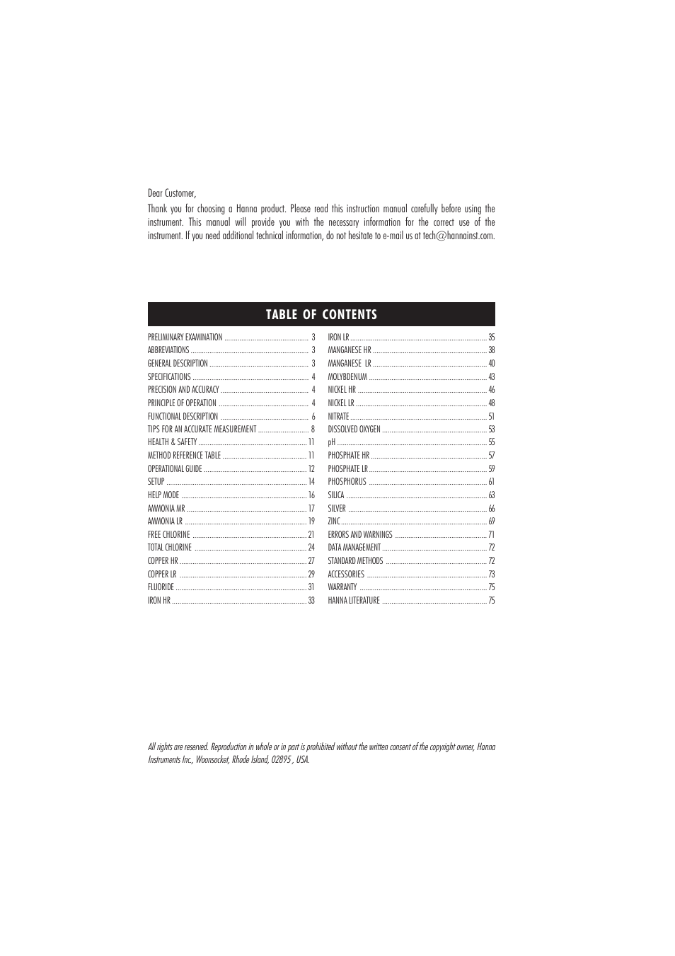 Hanna Instruments HI 83208 User Manual | Page 2 / 76