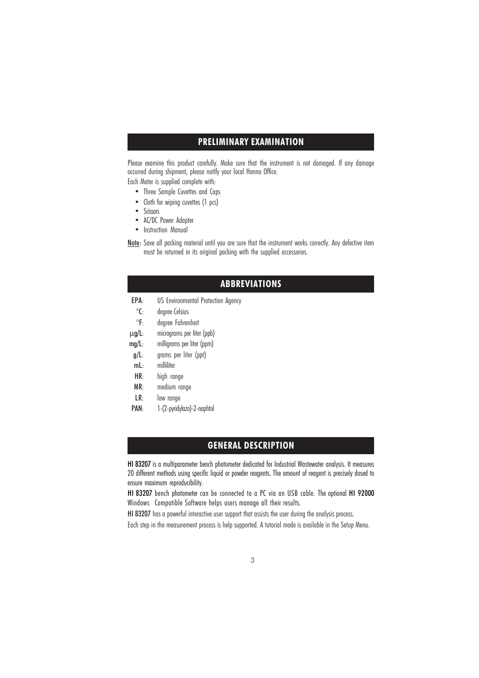 Hanna Instruments HI 83207-01 User Manual | Page 3 / 68