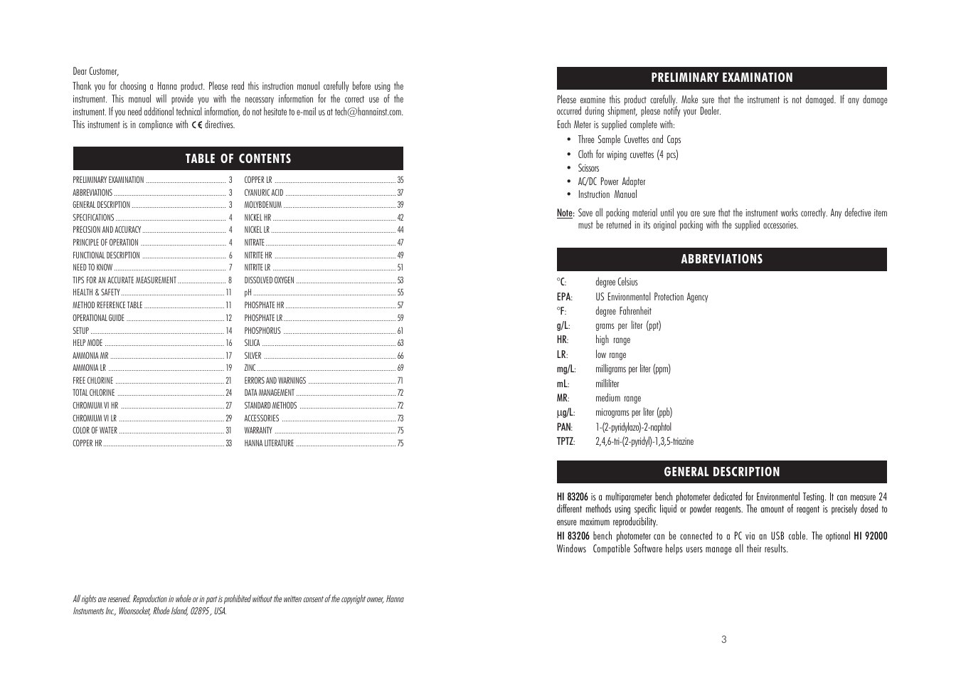 Hanna Instruments HI 83206-2008 User Manual | Page 2 / 39