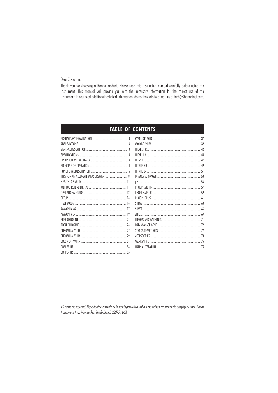 Hanna Instruments HI 83206 User Manual | Page 2 / 76