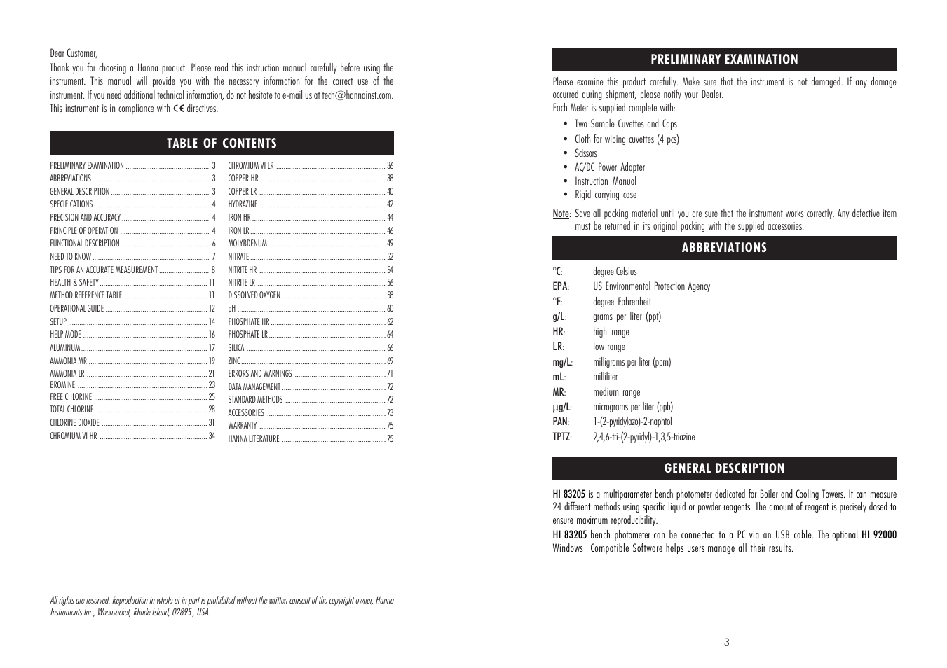Hanna Instruments HI 83205-2008 User Manual | Page 2 / 39