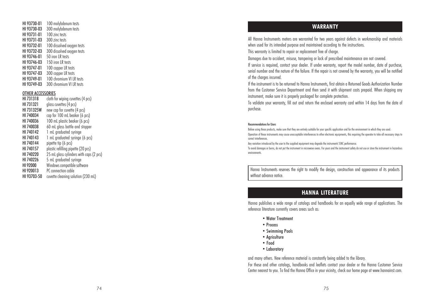 Hanna Instruments HI 83205-2008 User Manual | Page 38 / 39
