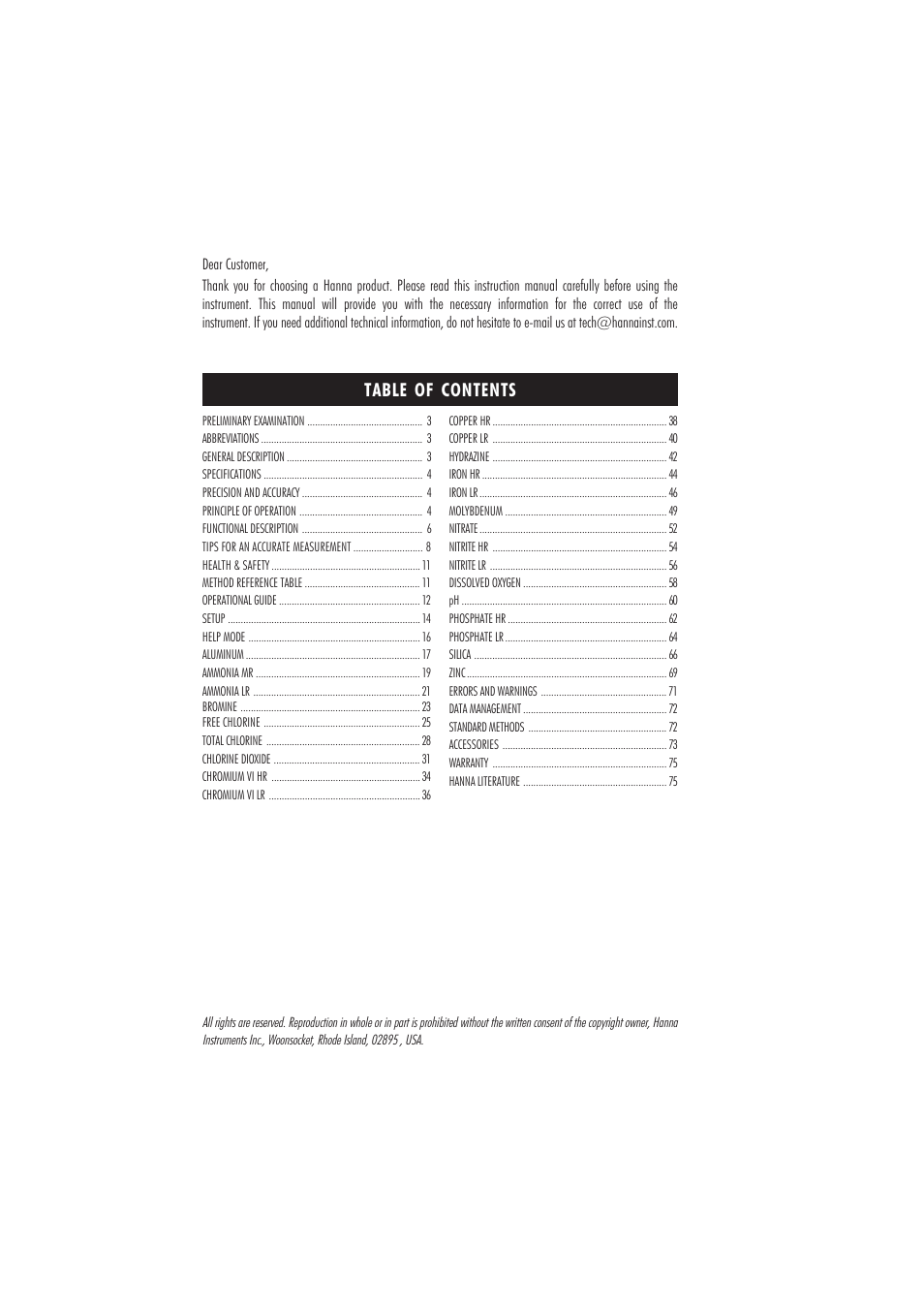 Hanna Instruments HI 83205 User Manual | Page 2 / 76