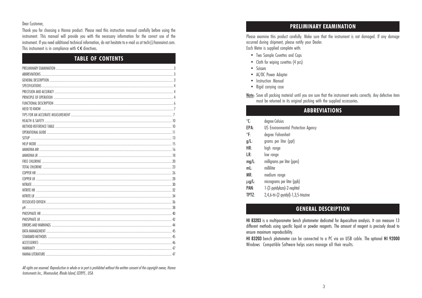 Hanna Instruments HI 83203-2008 User Manual | Page 2 / 25
