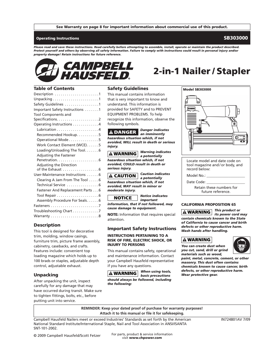 Campbell Hausfeld IN724801AV User Manual | 24 pages