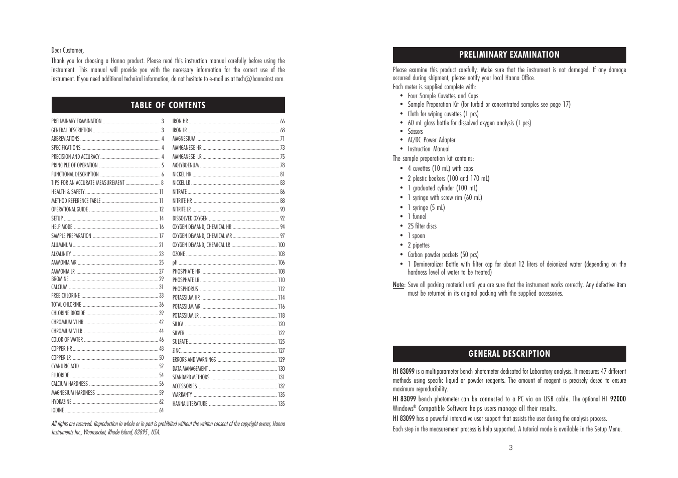 Hanna Instruments HI 83099 User Manual | Page 2 / 69