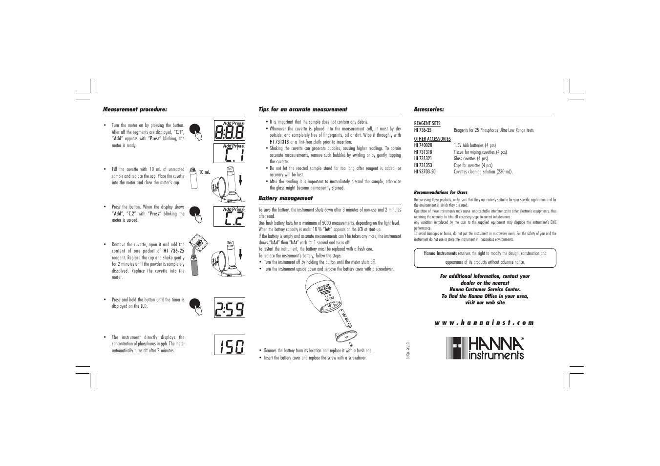 Hanna Instruments HI 736 User Manual | Page 2 / 2