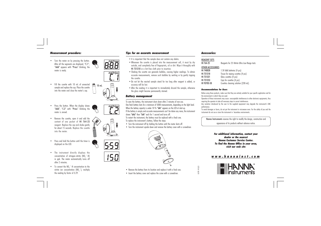 Hanna Instruments HI 764 User Manual | Page 2 / 2
