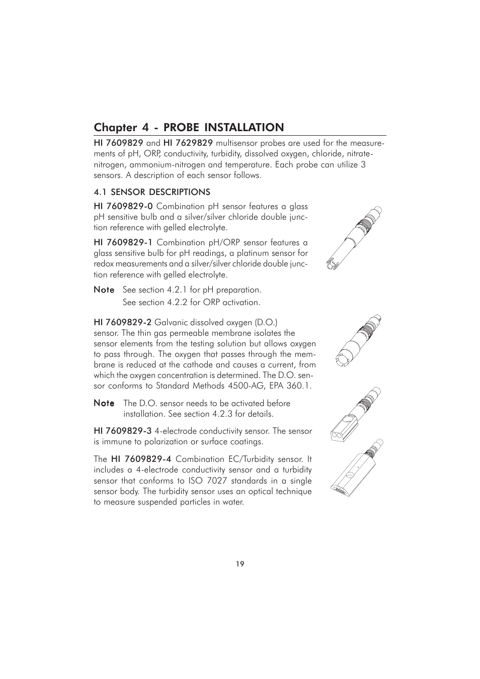 Chapter 4 - probe installation | Hanna Instruments HI 9829 User Manual | Page 19 / 104