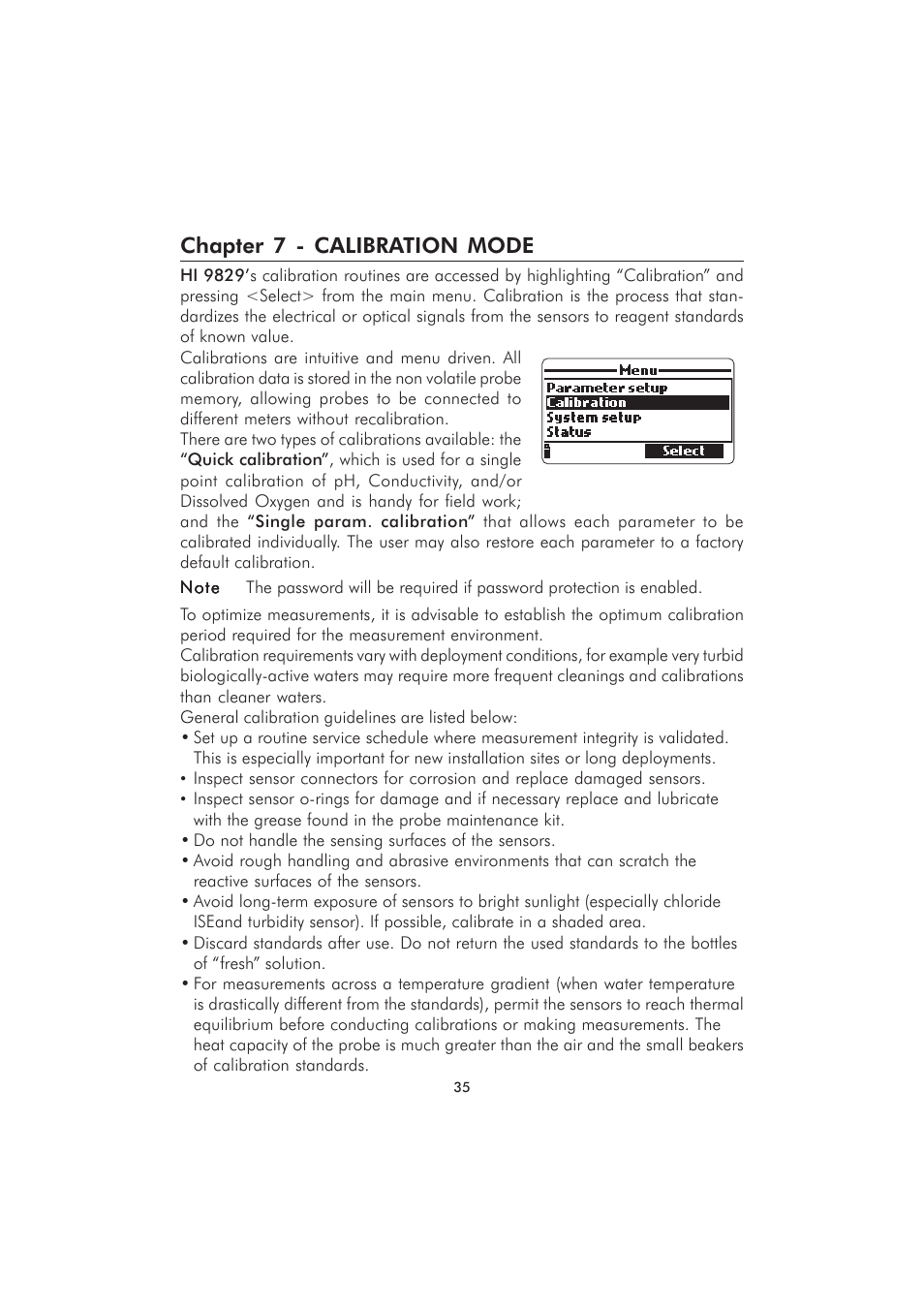 Chapter 7 - calibration mode | Hanna Instruments HI 9829 User Manual | Page 35 / 104