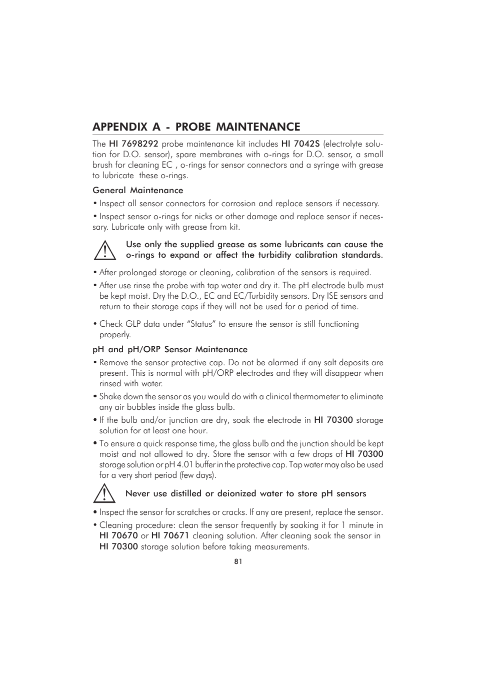 Appendix a - probe maintenance | Hanna Instruments HI 9829 User Manual | Page 81 / 104
