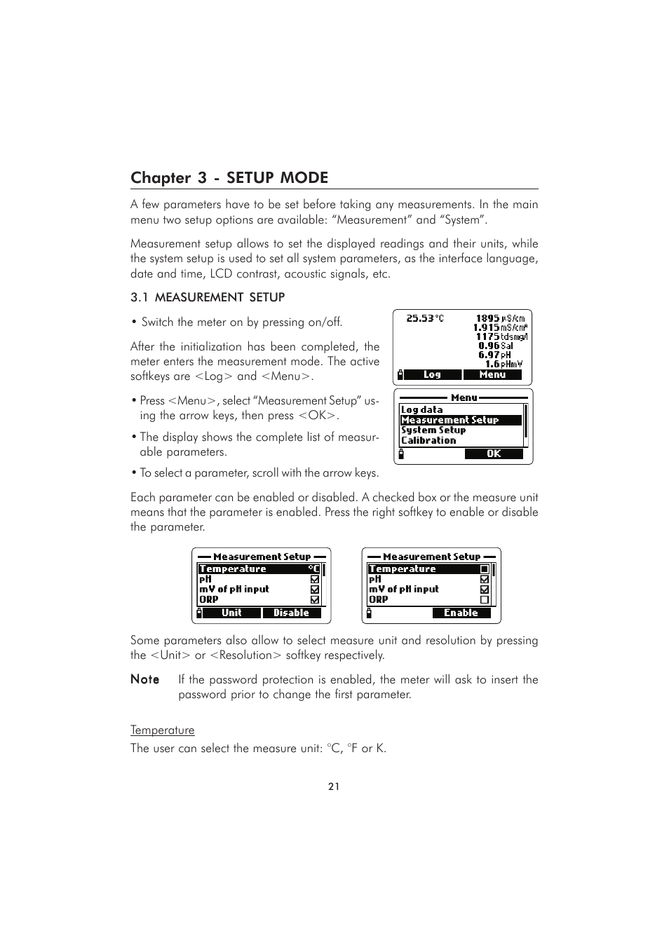 Chapter 3 - setup mode | Hanna Instruments HI 98280 User Manual | Page 21 / 64