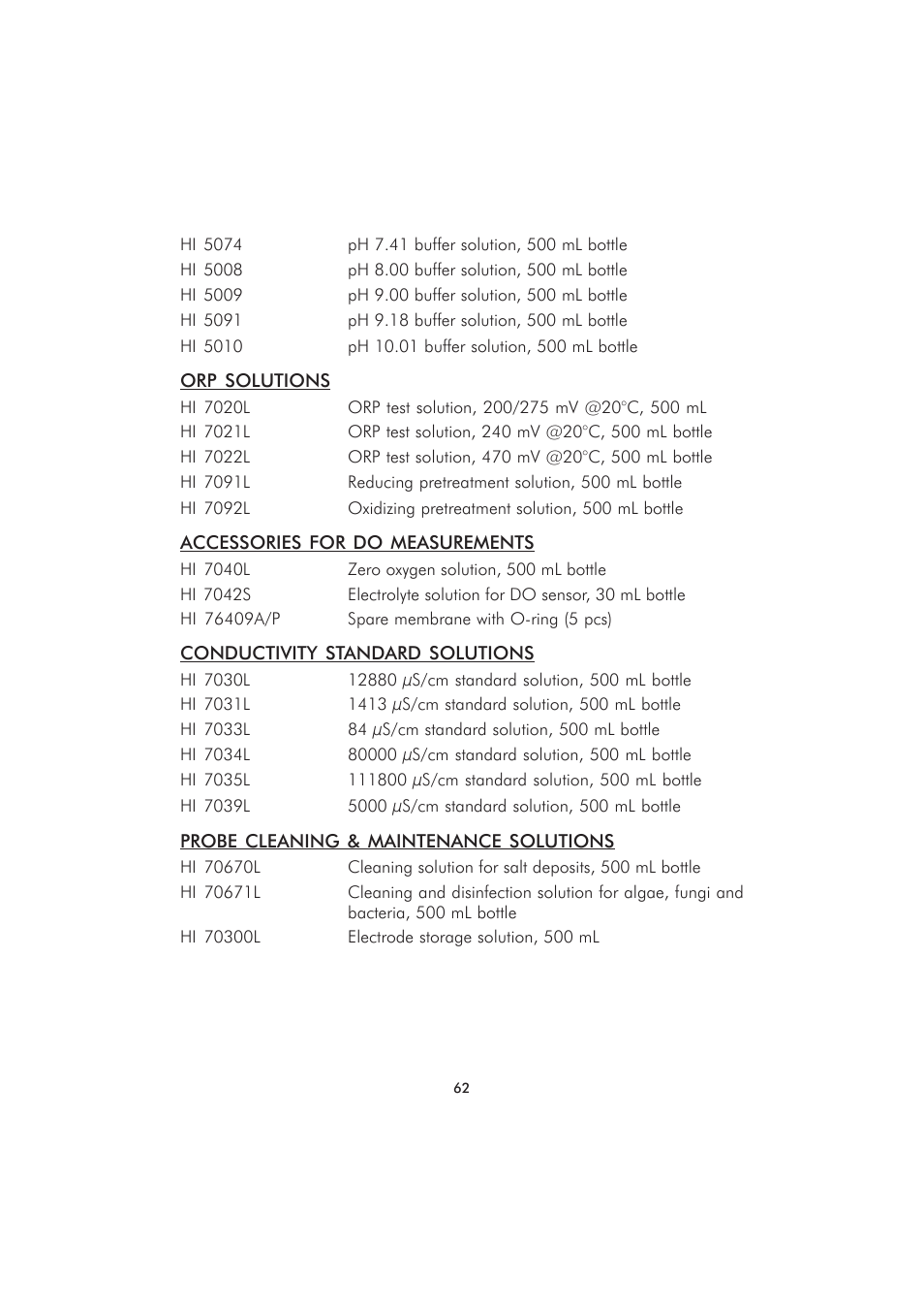 Hanna Instruments HI 98280 User Manual | Page 62 / 64