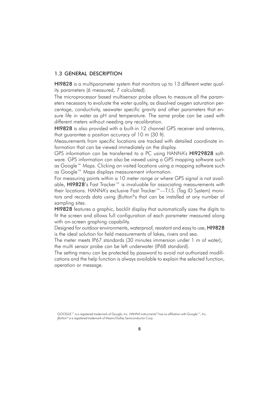 Hanna Instruments HI 98280 User Manual | Page 8 / 64
