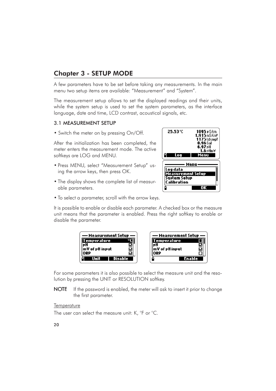 Chapter 3 - setup mode | Hanna Instruments HI 9828 User Manual | Page 20 / 60