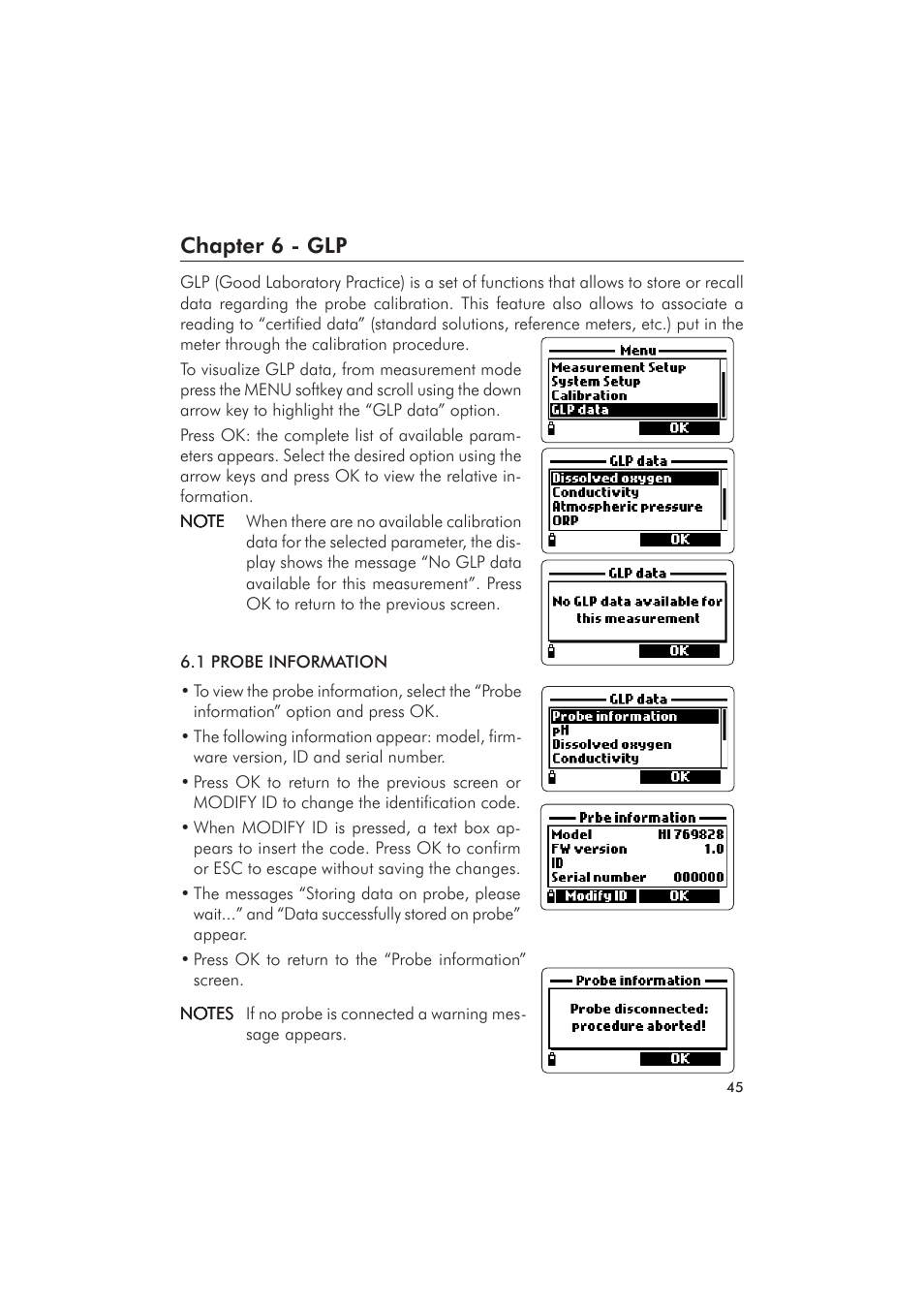 Chapter 6 - glp | Hanna Instruments HI 9828 User Manual | Page 45 / 60