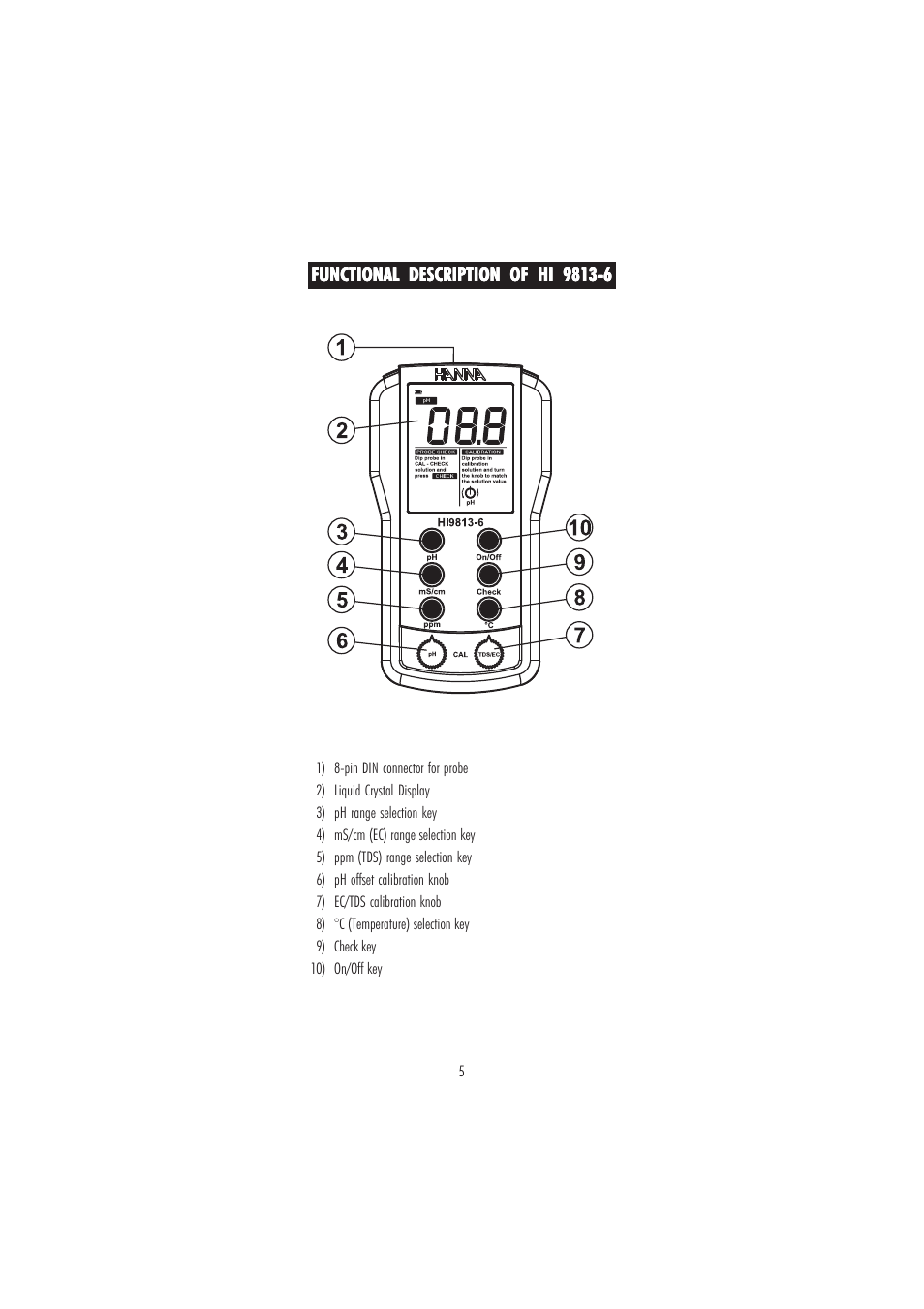 Hanna Instruments HI 9813-6 User Manual | Page 5 / 16