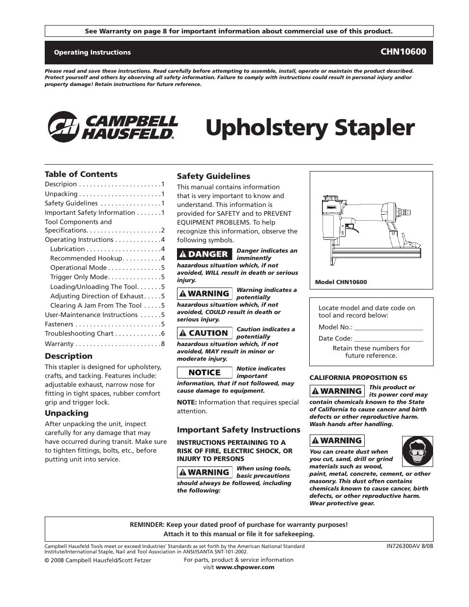 Campbell Hausfeld CHN10600 User Manual | 24 pages