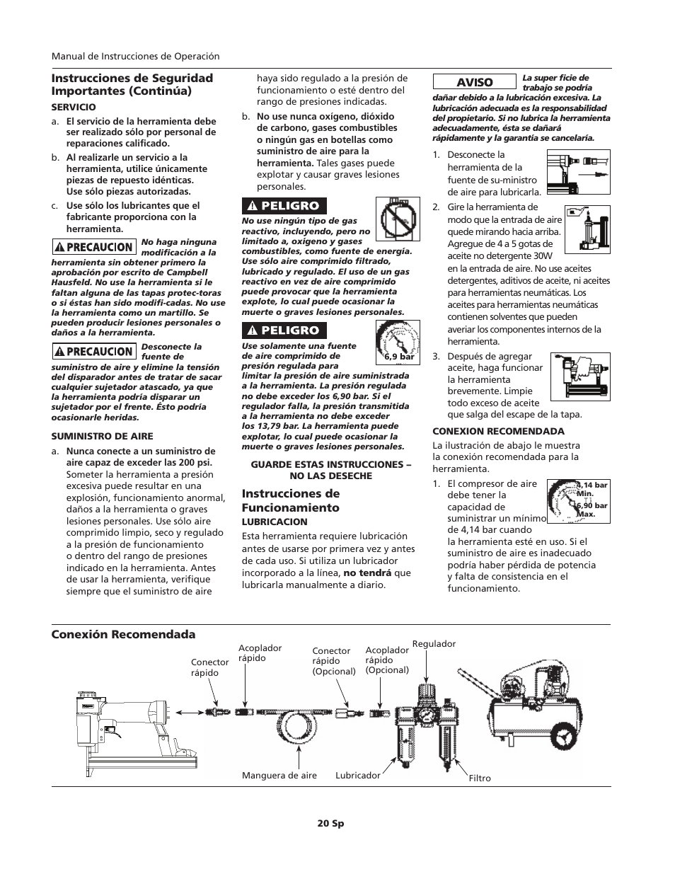 Instrucciones de funcionamiento | Campbell Hausfeld CHN10600 User Manual | Page 20 / 24
