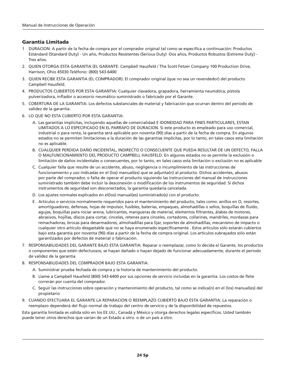 Campbell Hausfeld CHN10600 User Manual | Page 24 / 24