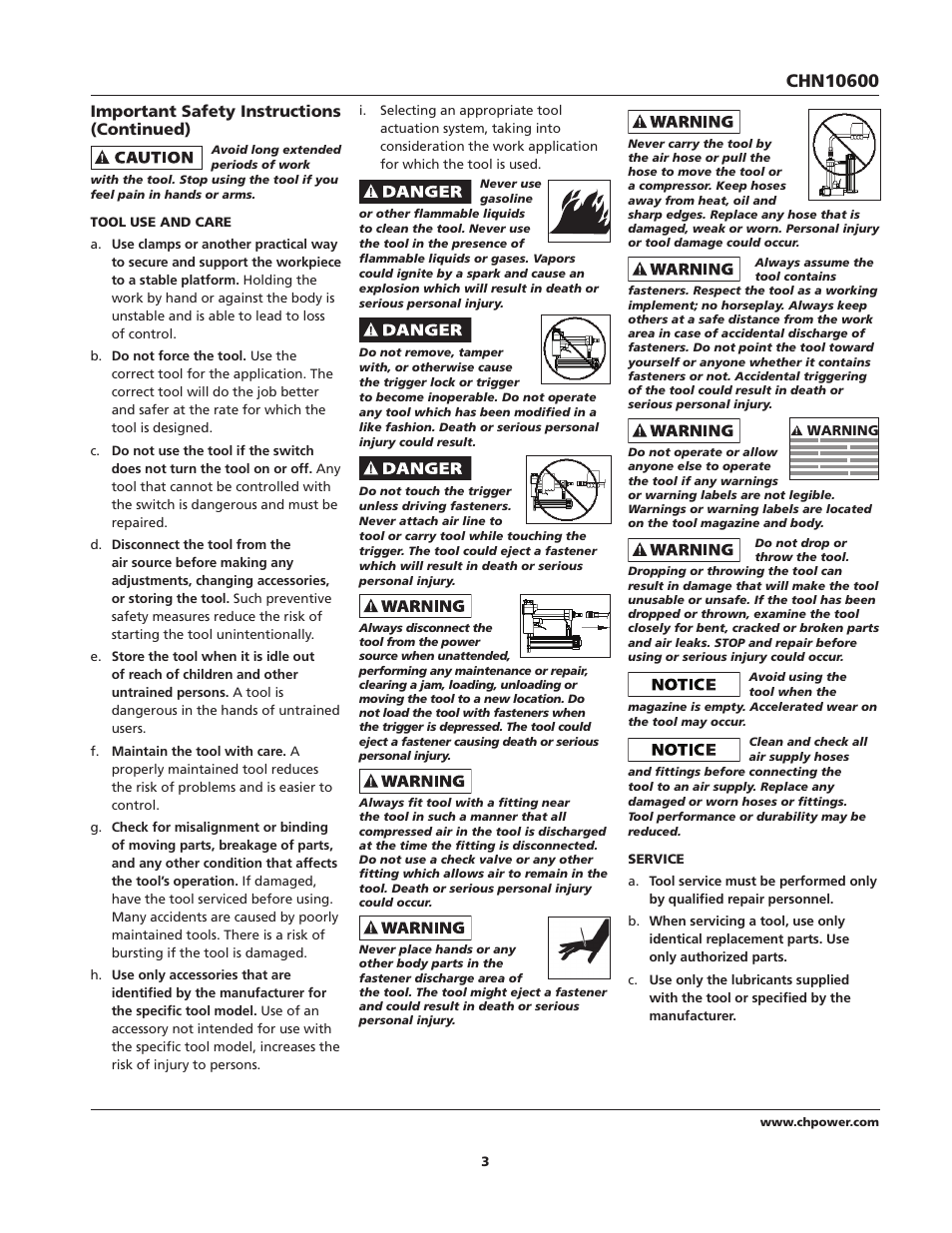 Important safety instructions (continued) | Campbell Hausfeld CHN10600 User Manual | Page 3 / 24