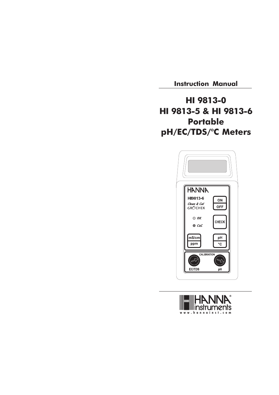 Hanna Instruments HI 9813-0 User Manual | 9 pages