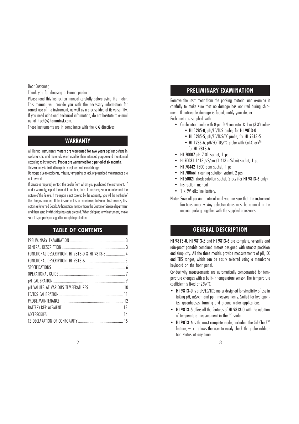 Hanna Instruments HI 9813-0 User Manual | Page 2 / 9