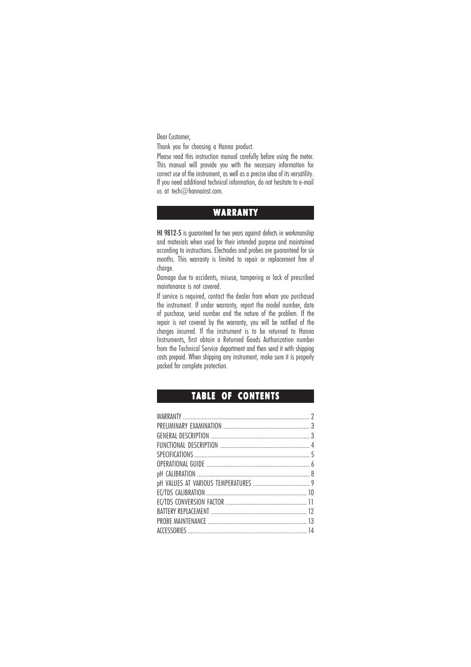 Hanna Instruments HI 9812-5N User Manual | Page 2 / 16