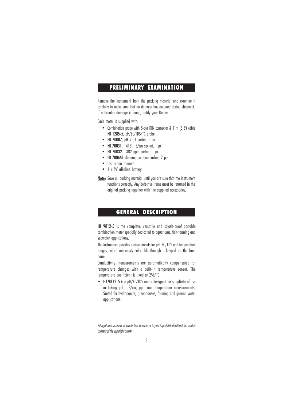 Hanna Instruments HI 9812-5N User Manual | Page 3 / 16