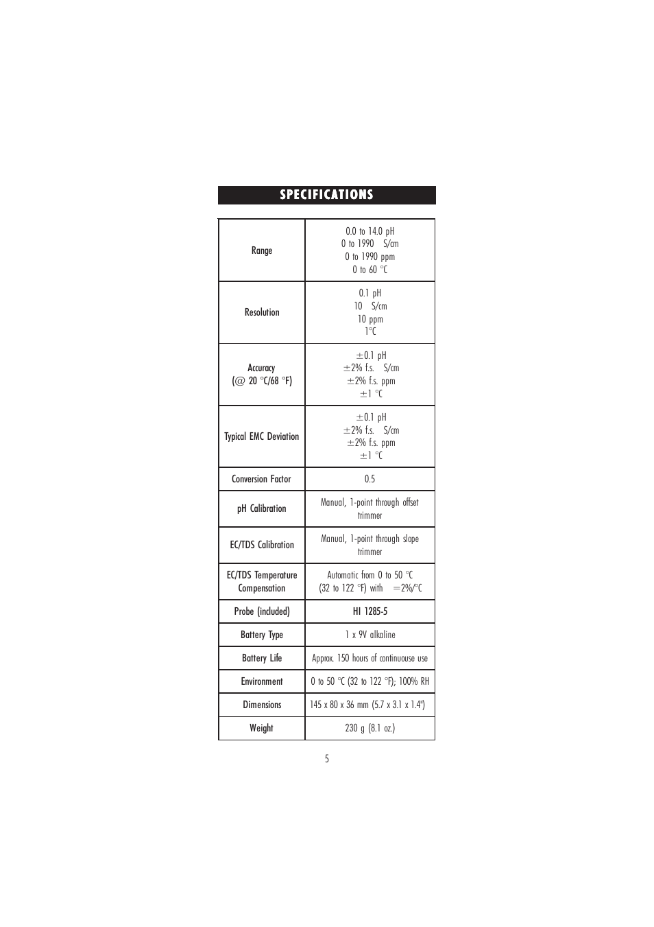 Hanna Instruments HI 9812-5N User Manual | Page 5 / 16