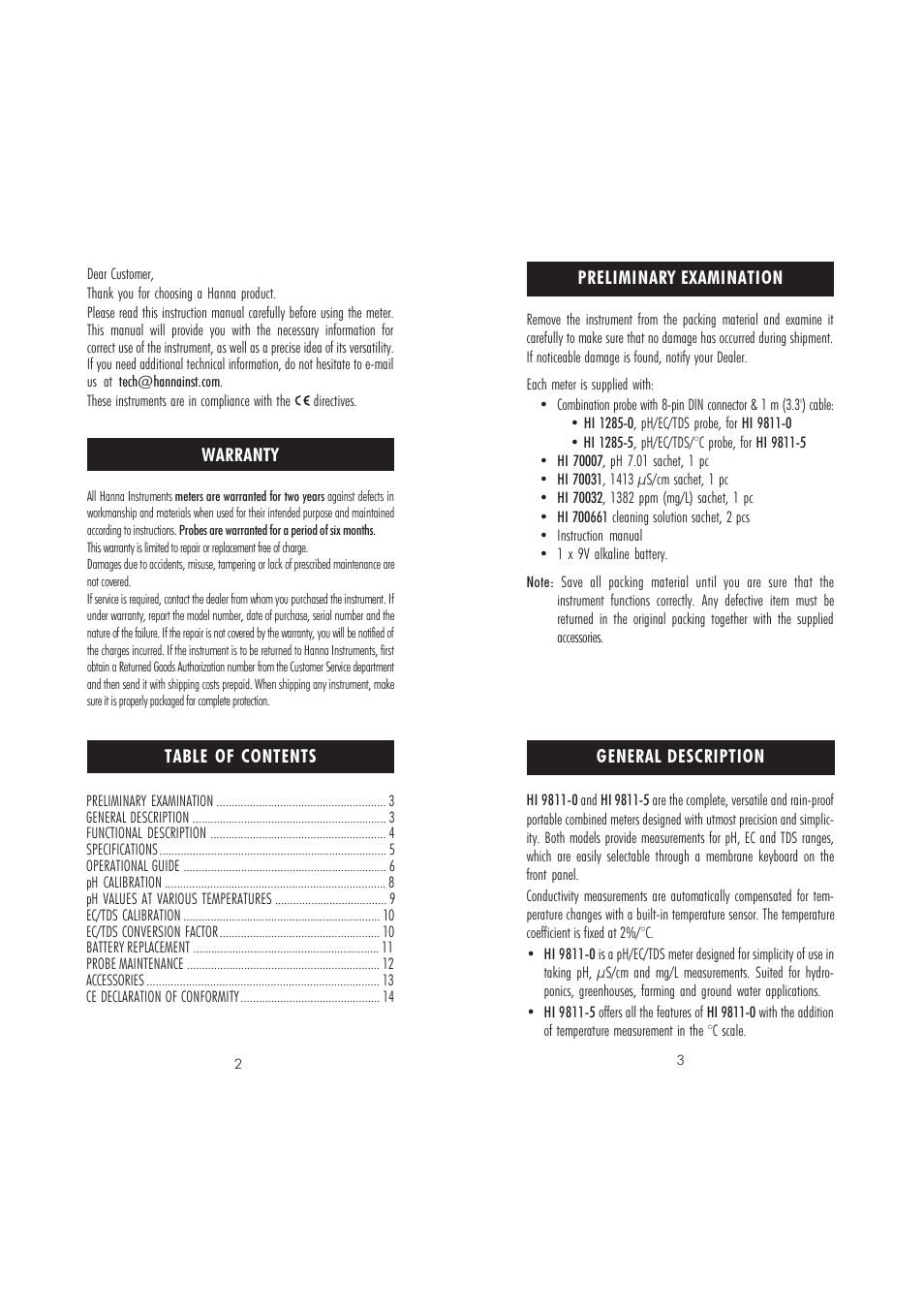 Hanna Instruments HI 9811-0 User Manual | Page 2 / 9
