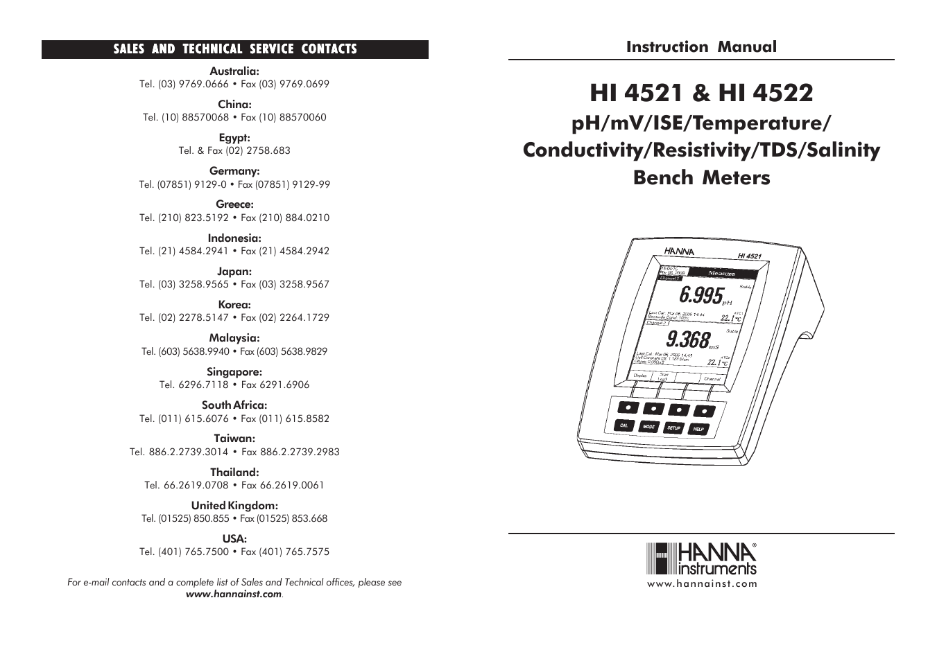 Hanna Instruments HI 4521 User Manual | 58 pages