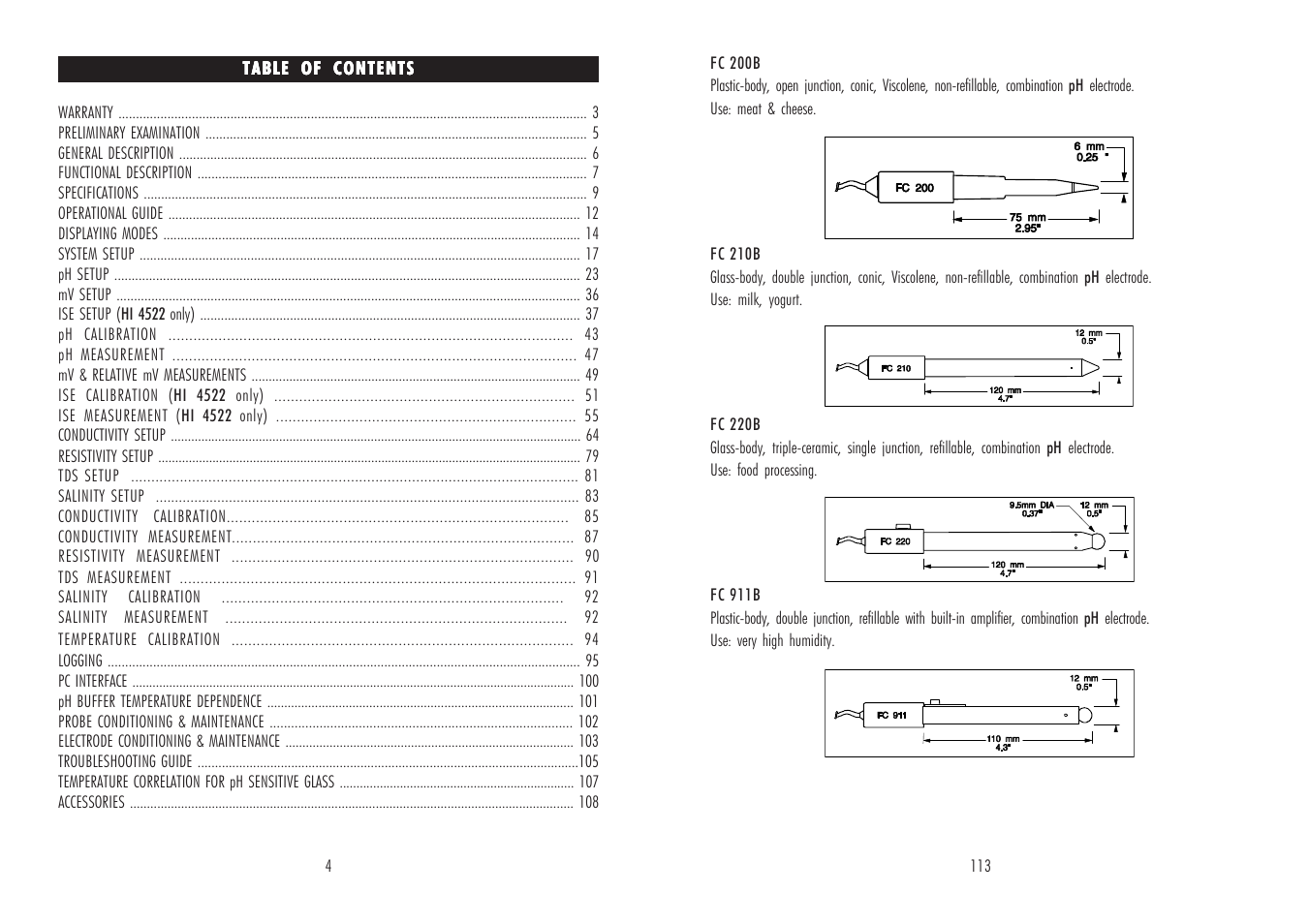 Hanna Instruments HI 4521 User Manual | Page 4 / 58