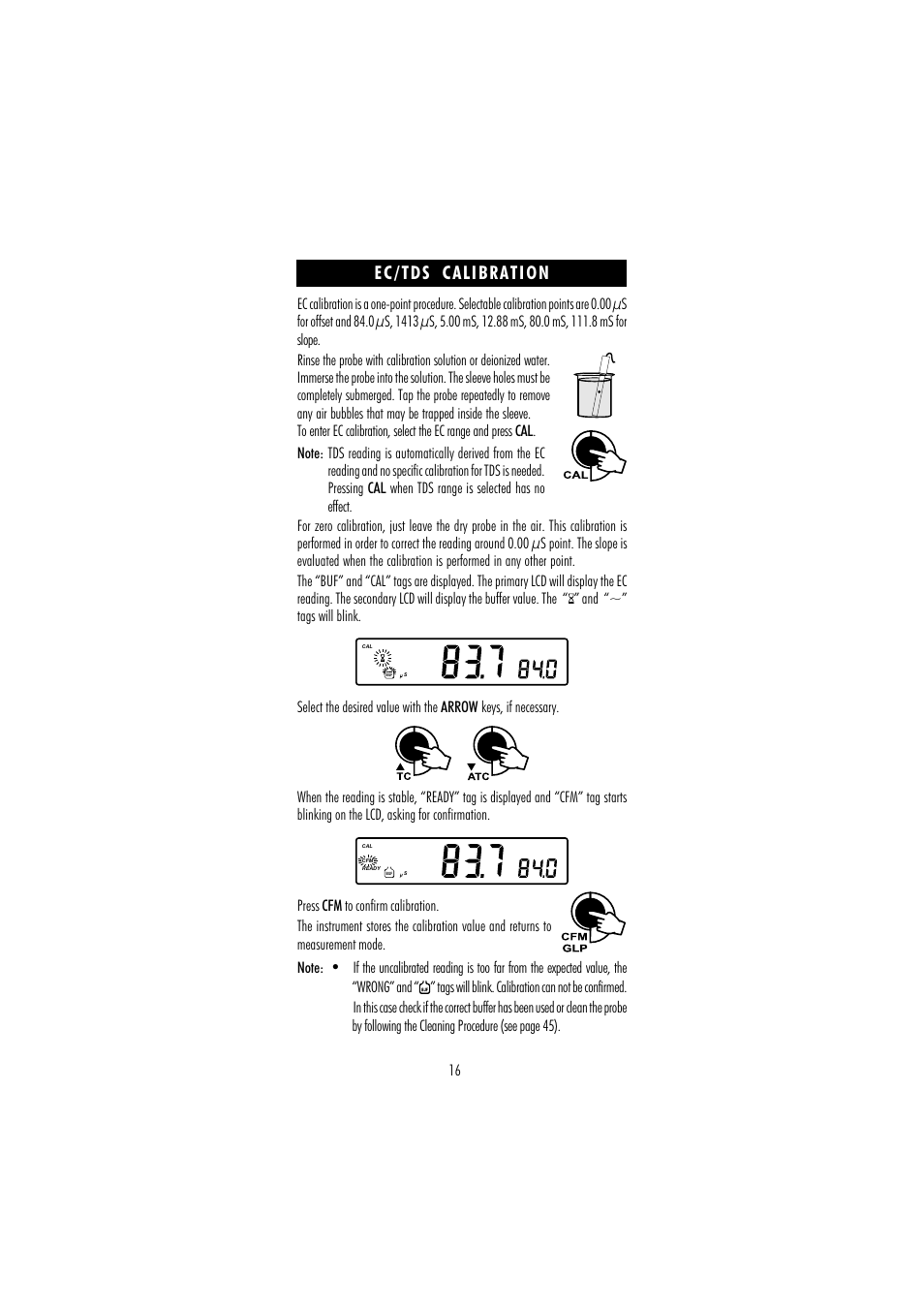 Ec/tds calibration | Hanna Instruments HI 255 User Manual | Page 16 / 56