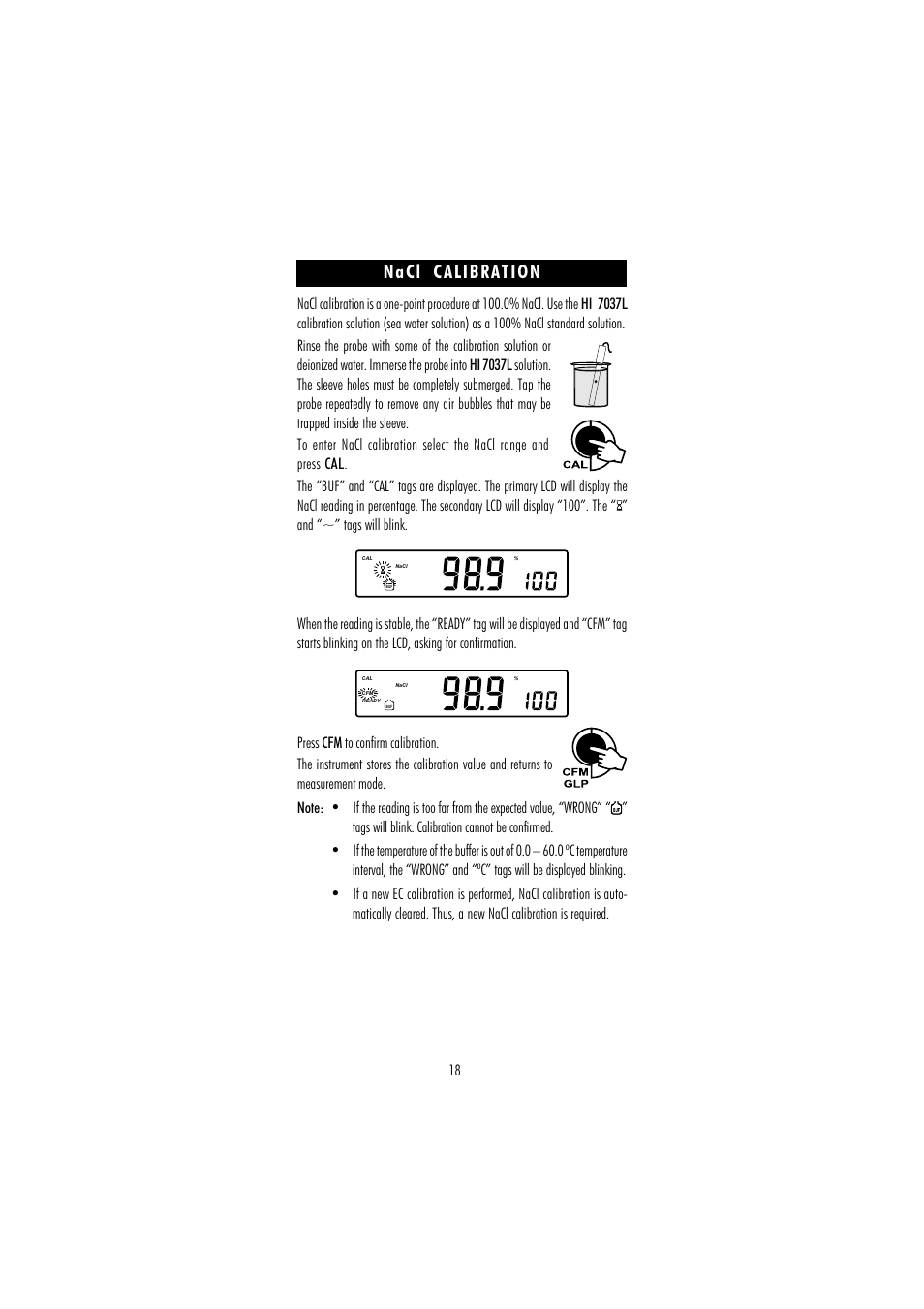 Nacl calibration | Hanna Instruments HI 255 User Manual | Page 18 / 56