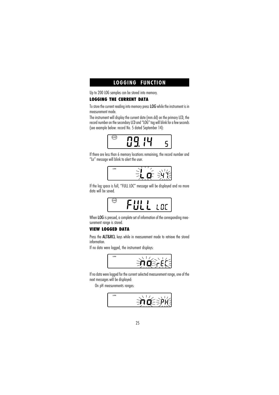 Logging function | Hanna Instruments HI 255 User Manual | Page 25 / 56