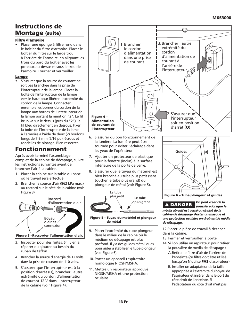 Fonctionnement, Instructions de montage, Suite) | Maxus tools MXS3000 User Manual | Page 13 / 32