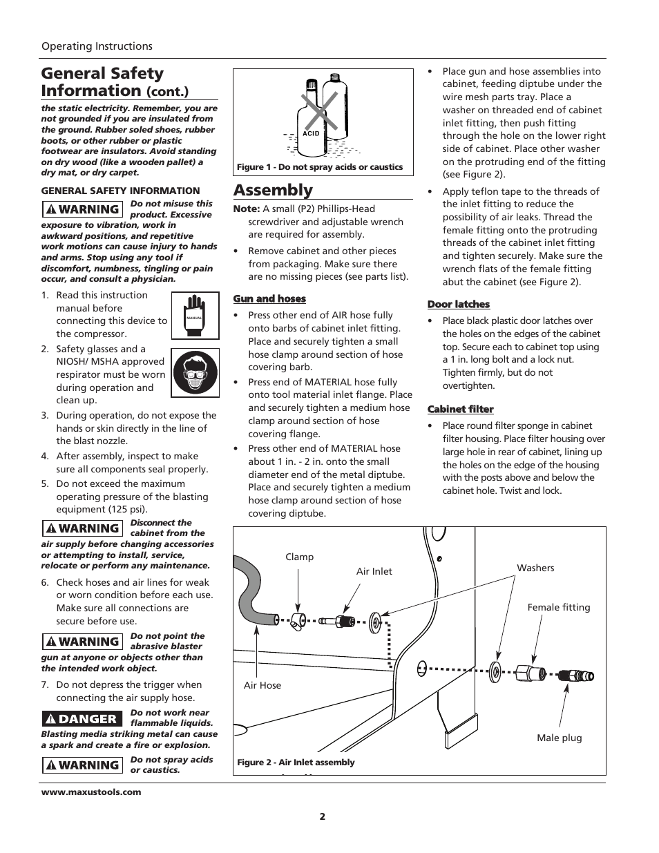 Assembly, General safety information, Cont.) | Maxus tools MXS3000 User Manual | Page 2 / 32