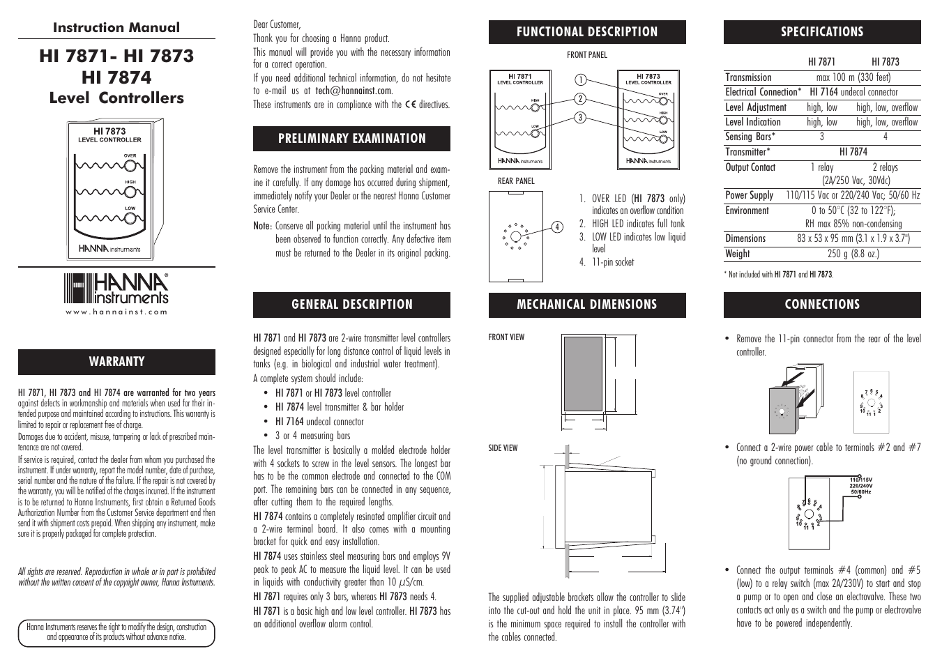 Hanna Instruments HI 7871 User Manual | 2 pages