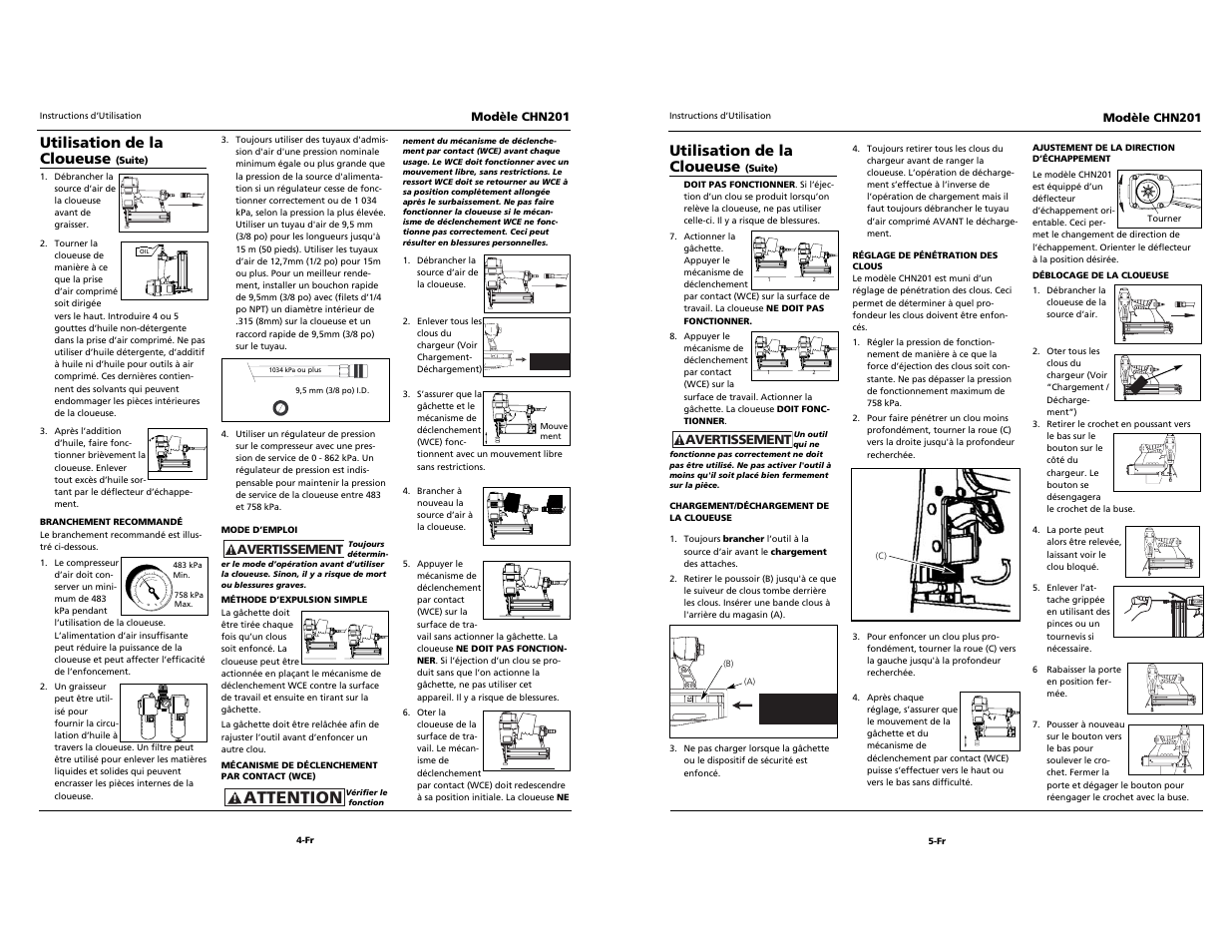 Campbell professional professional hausfeld, Built to last, Attention | Utilisation de la cloueuse | Campbell Hausfeld CHN201 User Manual | Page 12 / 12